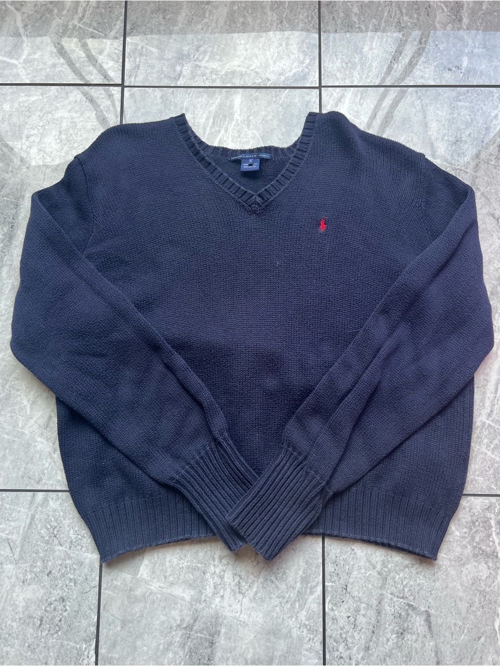 Ralph Lauren Sport Sweater Womens Navy V-Neck 100%Cotton Embroidered Pony VTG XL